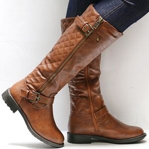 New Cognac Brown Quilted Knee High Riding Boots 7